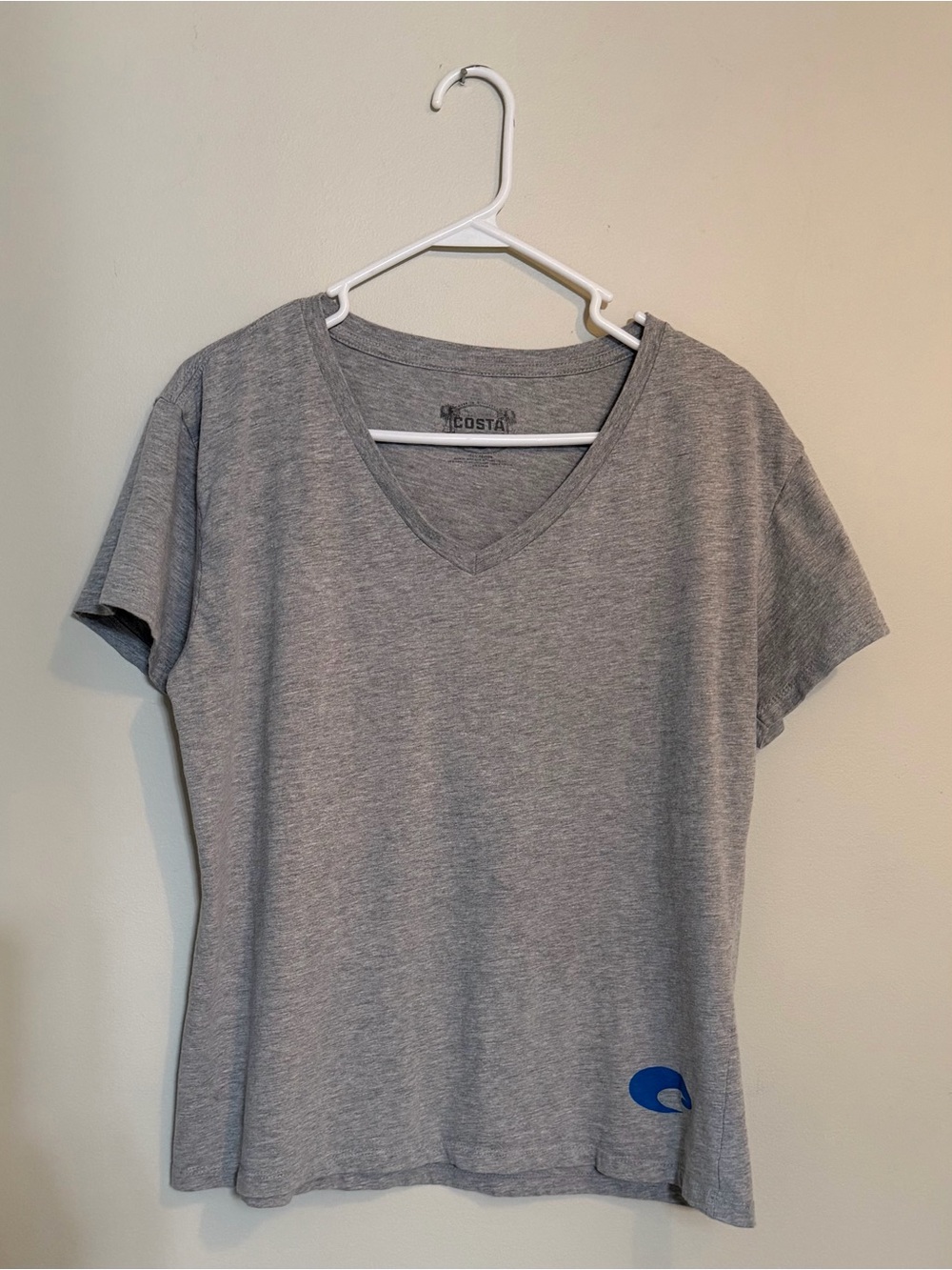 Costa Gray V-Neck Tee with Blue Logo